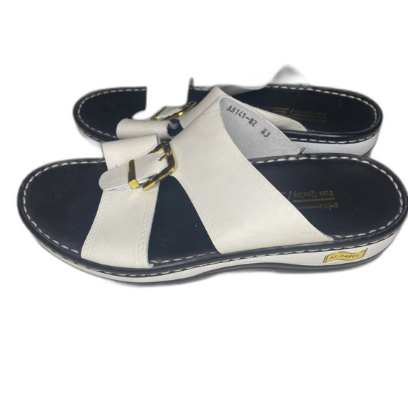 Italian Leather Handmade Sandals Men's Size 10 US Slip-On White Al Rabee - Picture 5 of 9